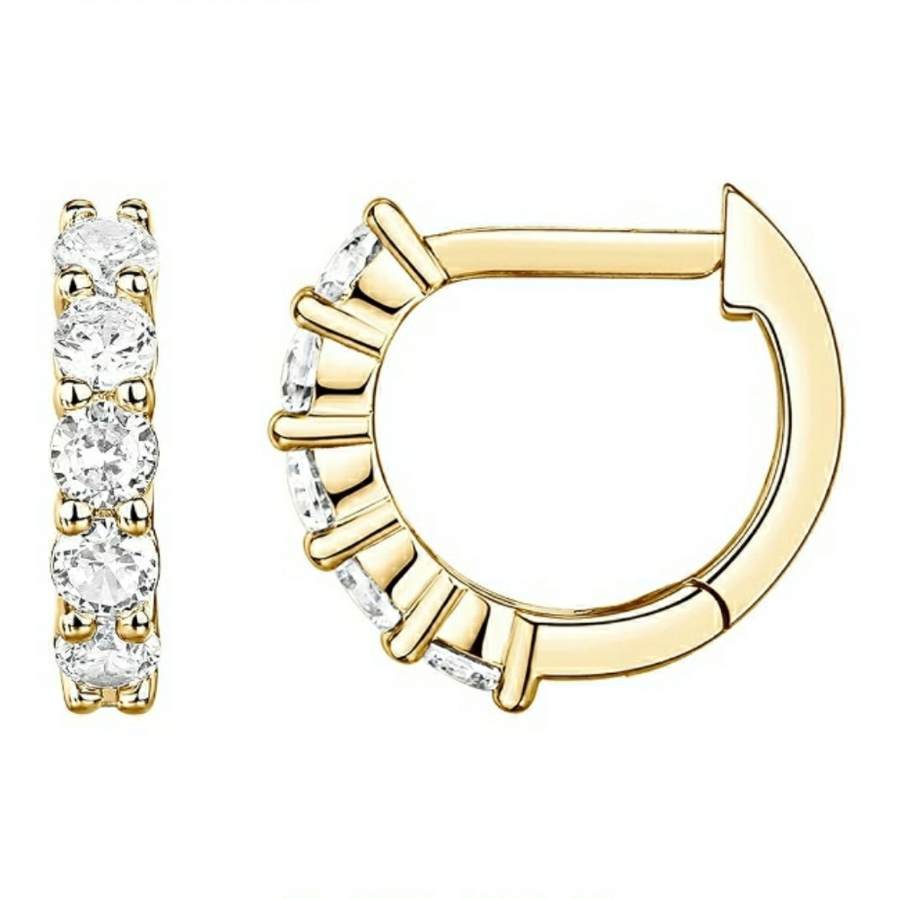 14K Gold Plated Pave Cubic Zirconia Huggie Hoop Earrings 2.5mm